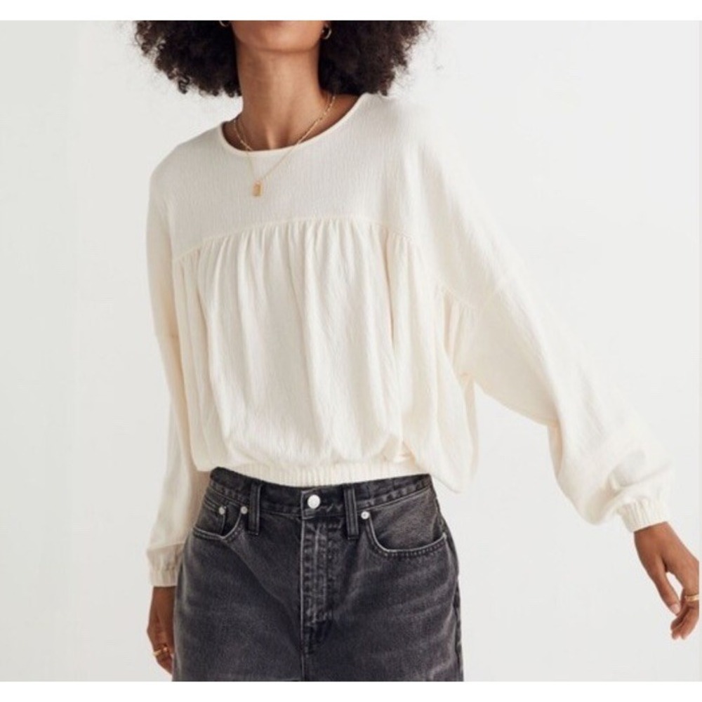 Madewell cropped ivory knit cottagecore top boho ruched minimalist oversized sml - Picture 9 of 10